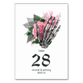 Roze bloemenskelet gotische trouwtafel nummer kaart (Voorkant)