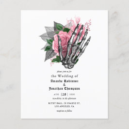 Roze bloemenskelet gotische trouwuitnodiging flyer