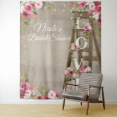 Roze bloemensladertapijt voor rustieke bruidsdouch wandkleed (In situ)