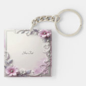 Roze bloemensleutelhangers sleutelhanger (Achterkant)