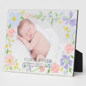 Roze bloemenslinger Baby naam Script geboorte stat Fotoplaat (Zijkant)