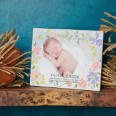 Roze bloemenslinger Baby naam Script geboorte stat Fotoplaat (Zijkant)