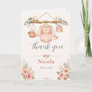 Roze bloemenslinger baby shower bedankkaart