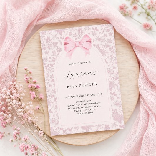 Roze bloemenslinger babyfeest kaart