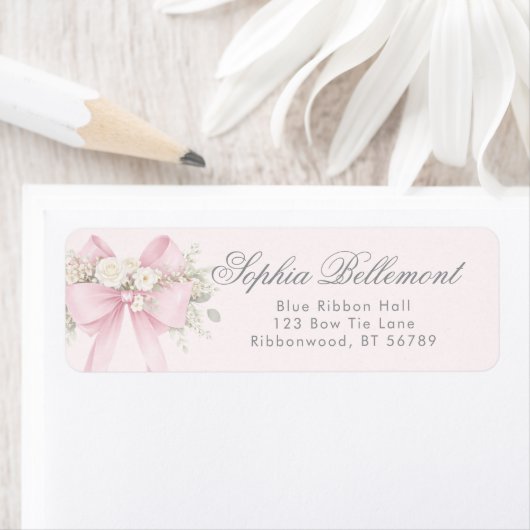 Roze bloemenslinger babyfeest retouradres etiket (Insitu)