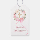 Roze bloemenslinger boog Eerste Communie doe-het-z Cadeaulabel (Voorkant)