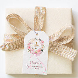 Roze bloemenslinger boog Eerste Communie doe-het-z Cadeaulabel