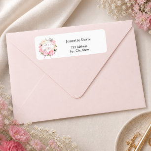 Roze bloemenslinger lint baby shower retouradres  etiket