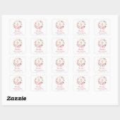 Roze bloemenslinger lint Eerste Communie Vierkante Sticker (Vel)