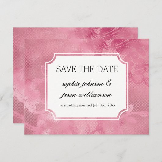 Roze bloemenslinger save the date (Voorkant / Achterkant)
