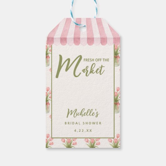 Roze Bloemenslinger Vers Gewonnen Cadeaulabel (Achterkant)