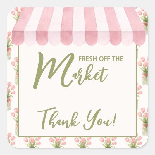 Roze bloemenslinger Vers Net Van De Markt Vierkante Sticker (Voorkant)