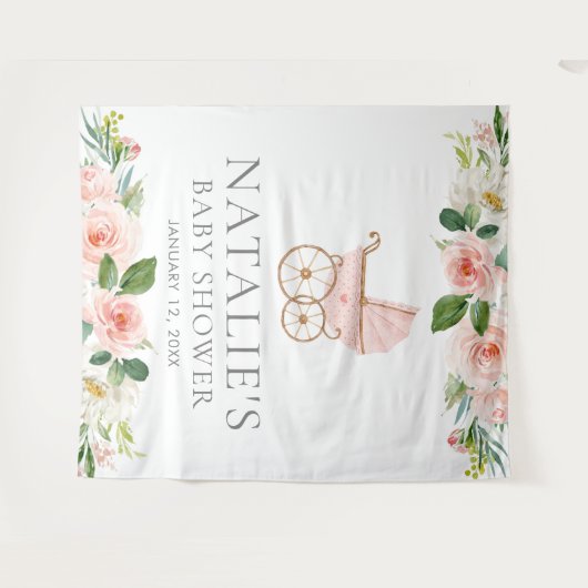 Roze bloemenslinger voor babyfeest meisje achtergr wandkleed (Voorkant (horizontaal))