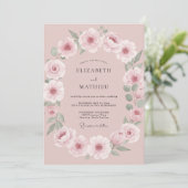 Roze Bloemenslingers Bruiloft Kaart (Staand voorkant)