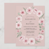 Roze Bloemenslingers Bruiloft Kaart (Voorkant / Achterkant)