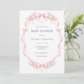 Roze bloemenslint & strikken frame vintage kaart (Staand voorkant)