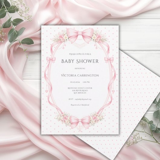Roze bloemenslint & strikken frame vintage kaart