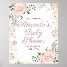 Roze bloemensneeuwvlokken Winter Baby Shower Welko