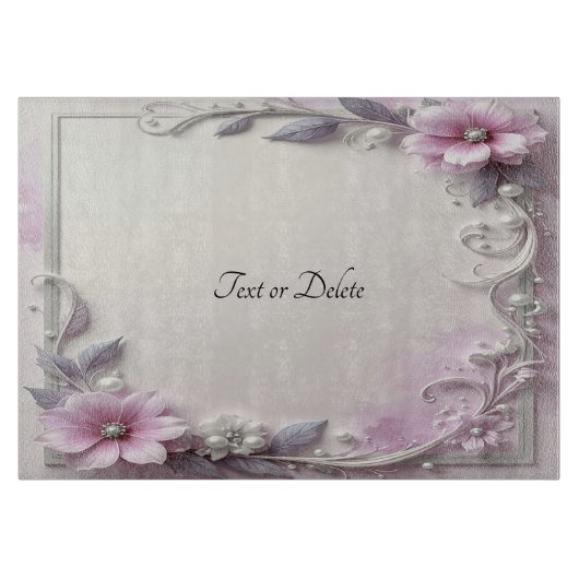 Roze bloemensnijplank met frame snijplank (Voorkant)