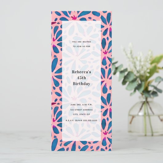 Roze bloemensnijwerk geïnspireerd feest voor alle  kaart (Staand voorkant)