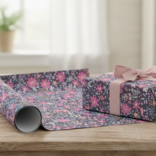 Roze Bloemenspatten Patroon Cadeaupapier