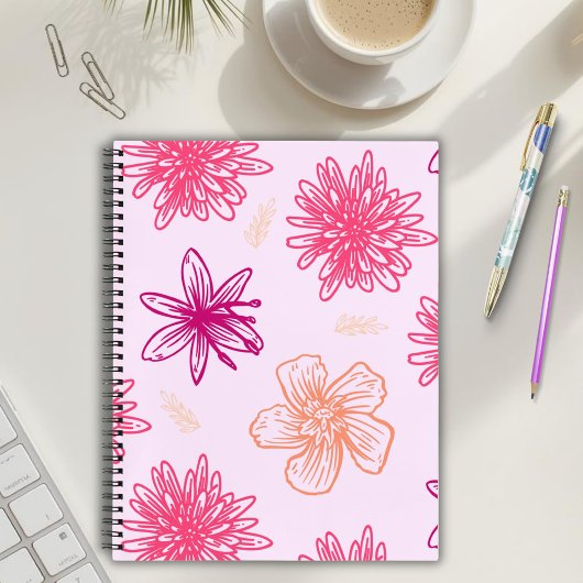 Roze bloemenspiraal notebook notitieboek