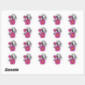 Roze bloemensticker ronde sticker (Vel)