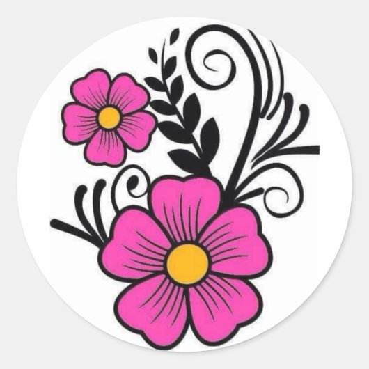 Roze bloemensticker ronde sticker (Voorkant)
