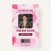 Roze Bloemenstijl Homeschool ID Kaart Badge (Voorkant)