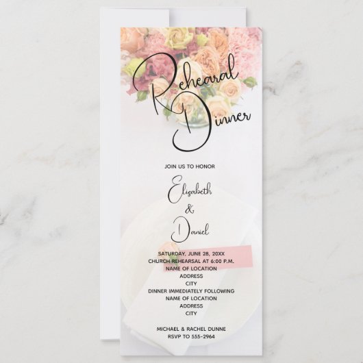 Roze Bloementafel instellen repetitie diner Kaart (Voorkant)