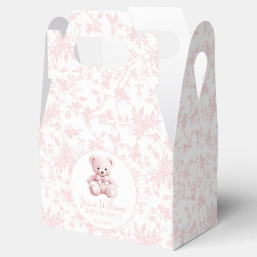 Roze bloementeddybeer baby shower snoep gunst doos bedankdoosjes (Geopend)