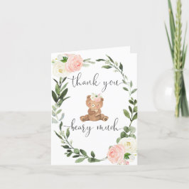 Roze bloementeddybeer groen eucalyptus schattig bedankkaart