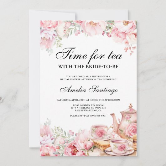 Roze bloementhee met bruid om Vrijgezellenfeest te Kaart (Voorkant)