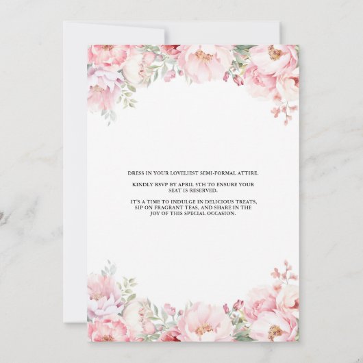 Roze bloementhee met bruid om Vrijgezellenfeest te Kaart (Achterkant)