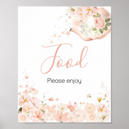 Roze bloementhee voor twee Baby shower Poster (Voorkant)