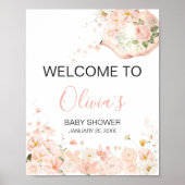 Roze Bloementhee voor twee Baby shower Welkom Poster (Voorkant)