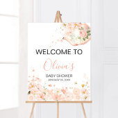 Roze Bloementhee voor twee Baby shower Welkom Poster