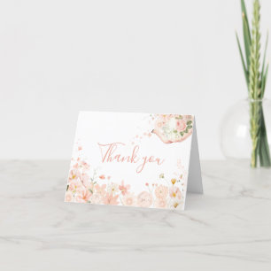 Roze bloementhee voor twee Baby showers Bedankkaart