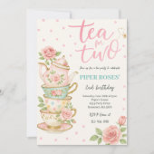 Roze bloementhee voor twee verjaardagen kaart (Voorkant)