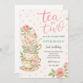 Roze bloementhee voor twee verjaardagen kaart (Voorkant / Achterkant)