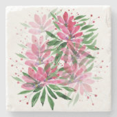 Roze bloementuin aquarel kunst stenen onderzetter (Voorkant)