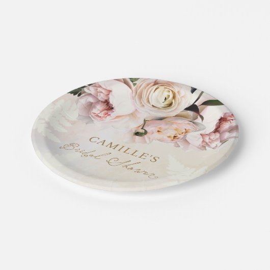 Roze bloementuin bruidsdouche papieren bordje (Gekanteld)