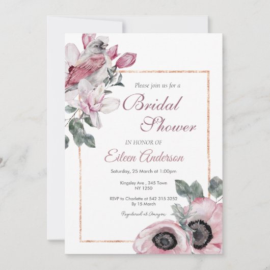 Roze Bloementuin Bruidsdouche uitnodiging (Voorkant)