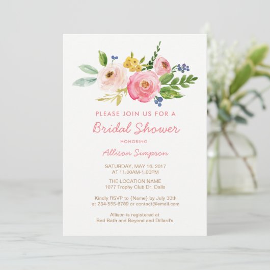 Roze Bloementuin Bruidsdouche Uitnodiging Kaarten (Staand voorkant)