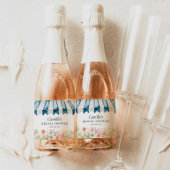 Roze Bloementuin Bruiloft Feest Sparkling Wijnetiket