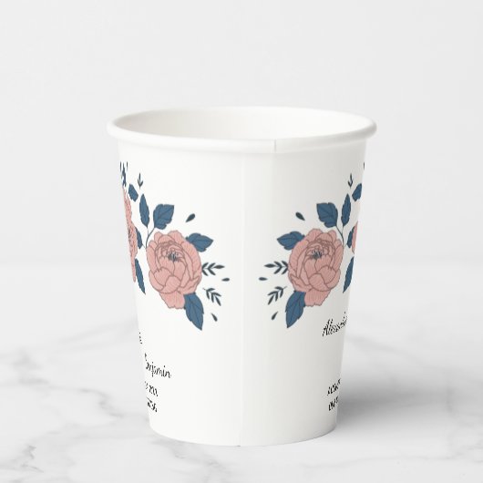 Roze Bloementuin bruiloft Jubileum personaliseren Papieren Bekers (Rechts)