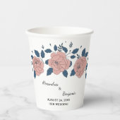 Roze Bloementuin bruiloft Jubileum personaliseren Papieren Bekers (Voorkant)