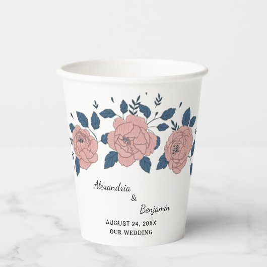 Roze Bloementuin bruiloft Jubileum personaliseren Papieren Bekers (Voorkant)