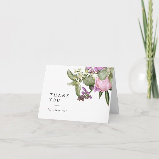 Roze Bloementuin Bruiloftsborrel Bedankkaart (Voorkant)