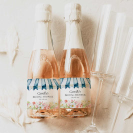 Roze Bloementuin Bruiloftsborrel Sparkling Wijnetiket